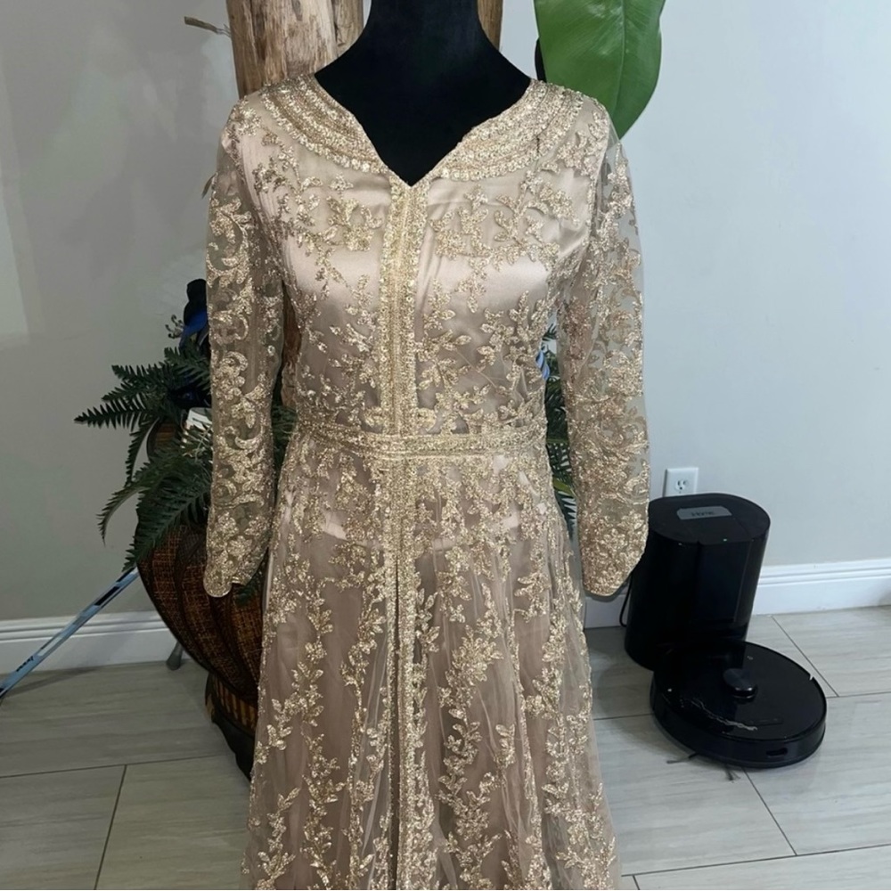 gold beautiful gown lehenga with pretty design